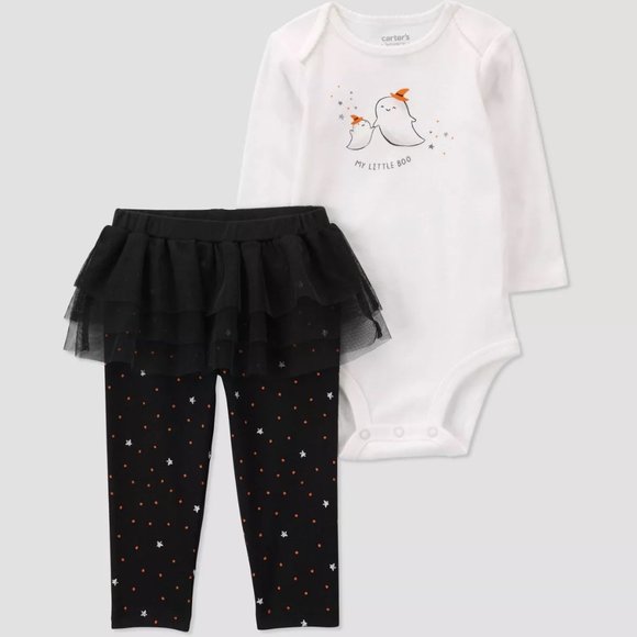 Baby Girls "My Little Boo" Bodysuit & Tutu Leggings Set Size 9 mo Halloween NWT - Picture 1 of 1